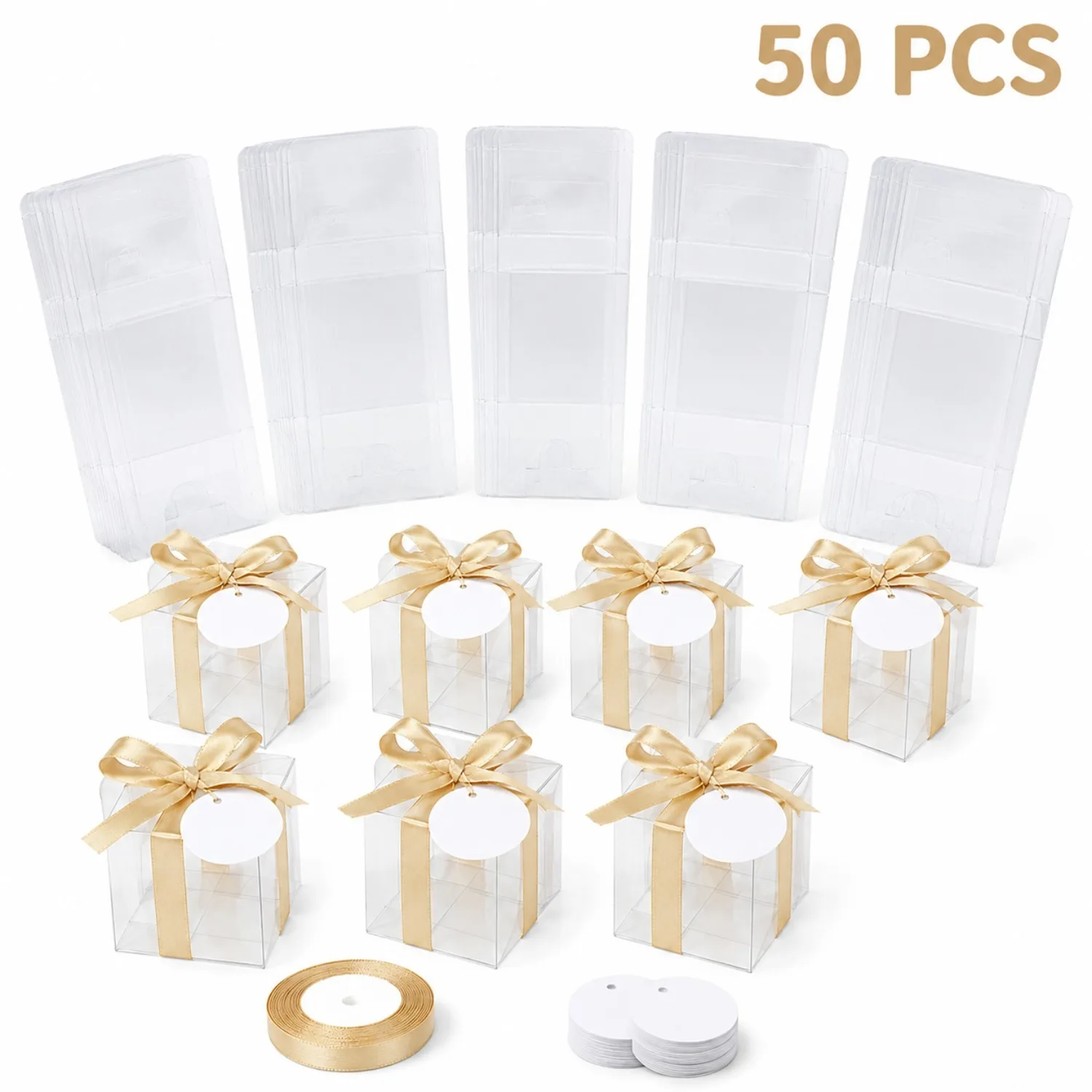 Event Party Box - 20/50 transparente Geschenkboxen mit goldenem Draht