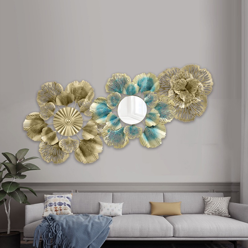 Flower Wall Panel - Nordischer Luxus-Wanddekor: Goldener Aprikosenblatt-Blumenspiegel zur Wandmontage