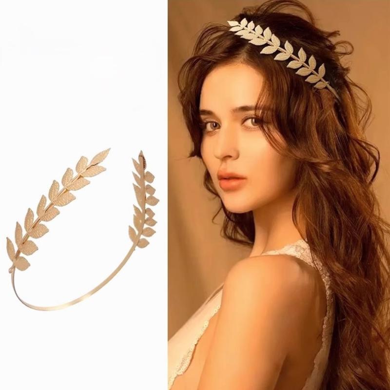 Event Suppliers - 【B】Retro-Haarreif in Goldfarbe mit Blattmotiv, Kopfschmuck,